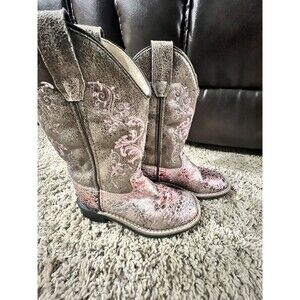 OLD WEST Children All Over Leatherette Antique Pink/Brown Crackle Broad Boots 12